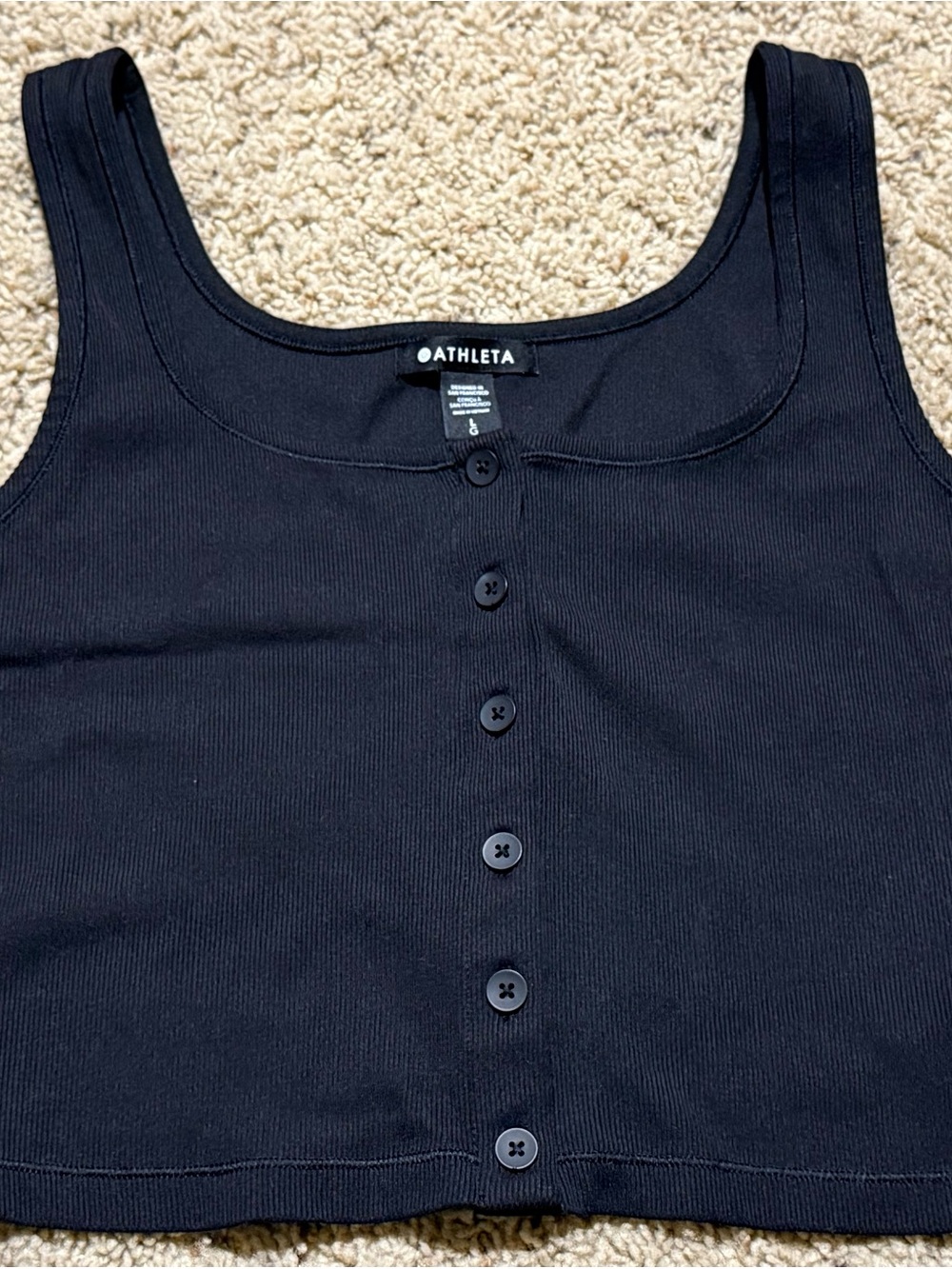 Women’s Athleta Half Moon Black Ribbed Button-Front Crop Tank L